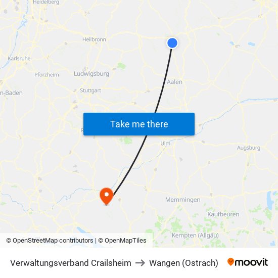 Verwaltungsverband Crailsheim to Wangen (Ostrach) map