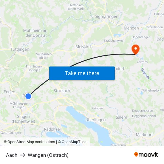 Aach to Wangen (Ostrach) map
