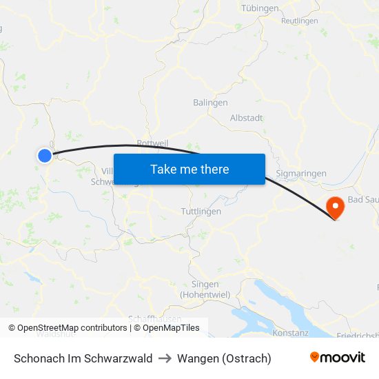 Schonach Im Schwarzwald to Wangen (Ostrach) map