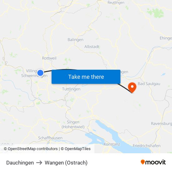 Dauchingen to Wangen (Ostrach) map
