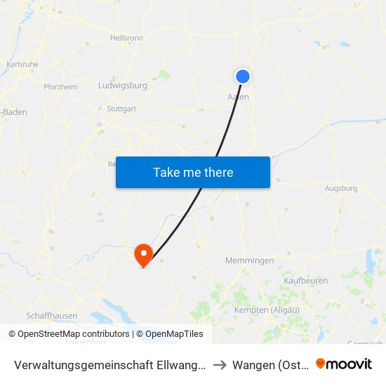 Verwaltungsgemeinschaft Ellwangen (Jagst) to Wangen (Ostrach) map