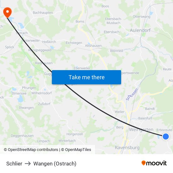 Schlier to Wangen (Ostrach) map