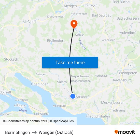 Bermatingen to Wangen (Ostrach) map