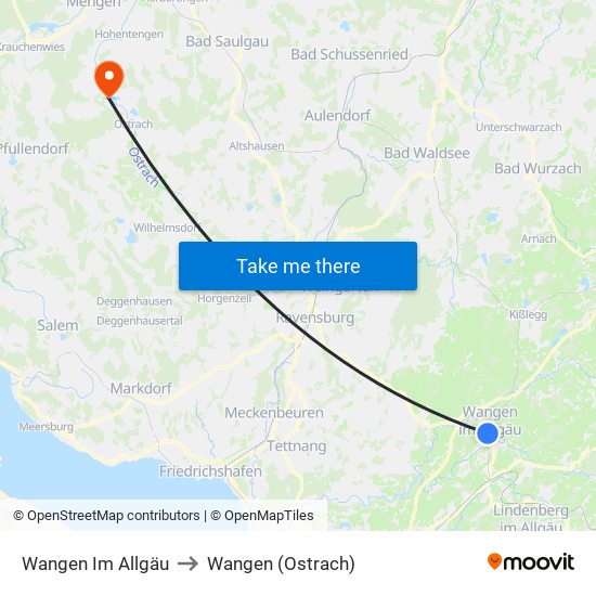 Wangen Im Allgäu to Wangen (Ostrach) map