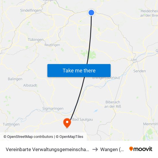 Vereinbarte Verwaltungsgemeinschaft Der Stadt Uhingen to Wangen (Ostrach) map