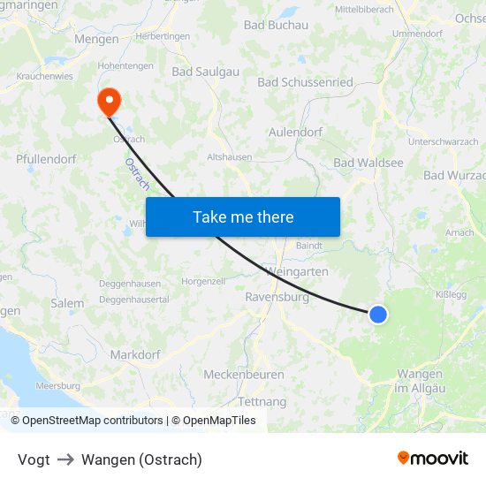 Vogt to Wangen (Ostrach) map