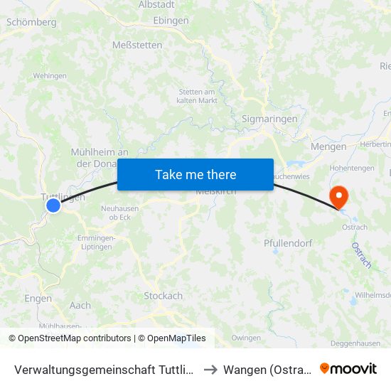 Verwaltungsgemeinschaft Tuttlingen to Wangen (Ostrach) map