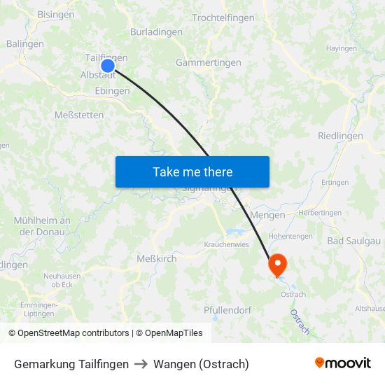 Gemarkung Tailfingen to Wangen (Ostrach) map