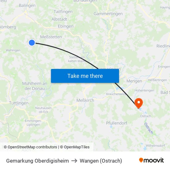 Gemarkung Oberdigisheim to Wangen (Ostrach) map