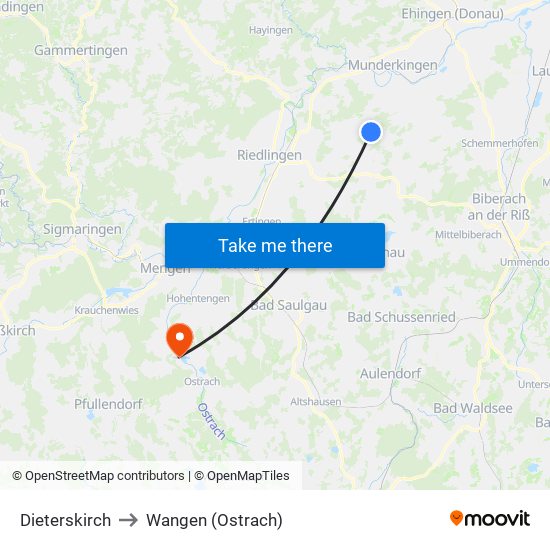 Dieterskirch to Wangen (Ostrach) map