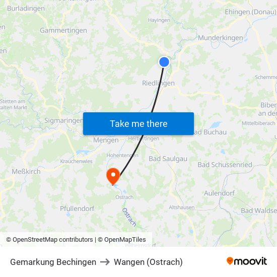 Gemarkung Bechingen to Wangen (Ostrach) map