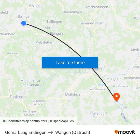 Gemarkung Endingen to Wangen (Ostrach) map
