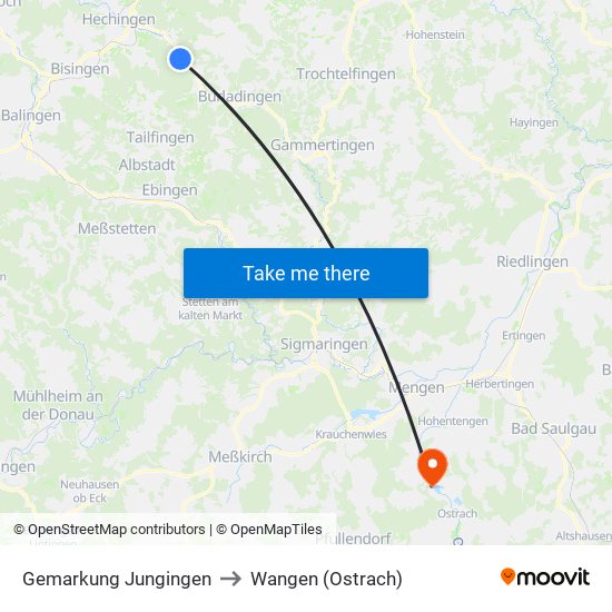 Gemarkung Jungingen to Wangen (Ostrach) map