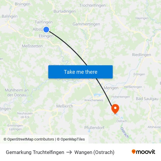 Gemarkung Truchtelfingen to Wangen (Ostrach) map