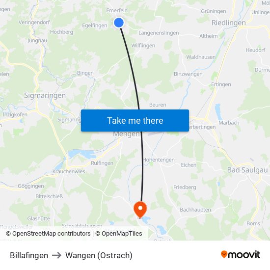 Billafingen to Wangen (Ostrach) map