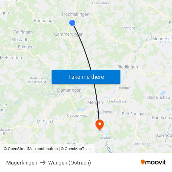 Mägerkingen to Wangen (Ostrach) map