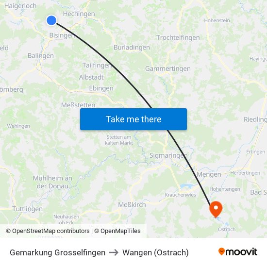 Gemarkung Grosselfingen to Wangen (Ostrach) map