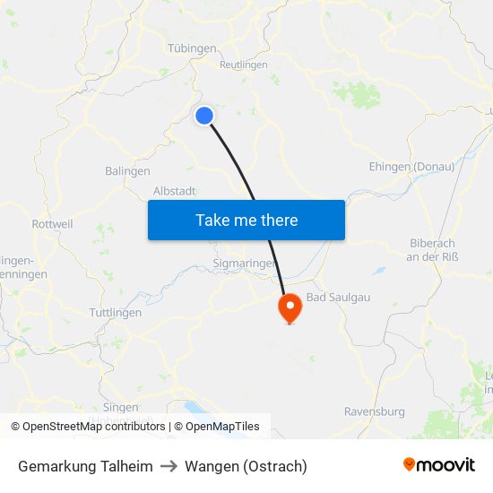 Gemarkung Talheim to Wangen (Ostrach) map