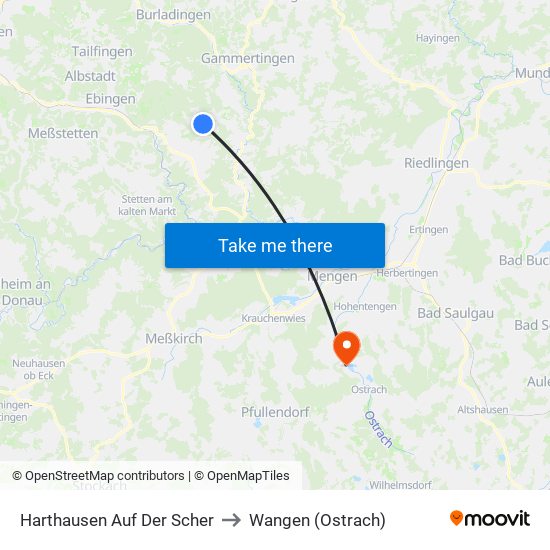 Harthausen Auf Der Scher to Wangen (Ostrach) map