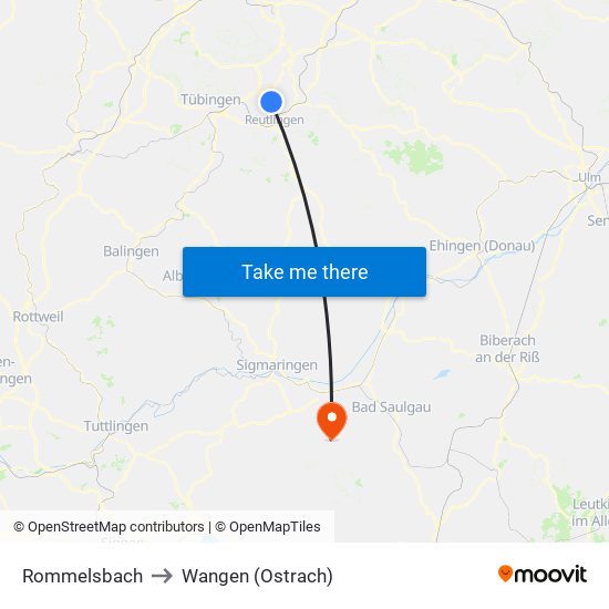 Rommelsbach to Wangen (Ostrach) map