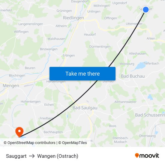 Sauggart to Wangen (Ostrach) map