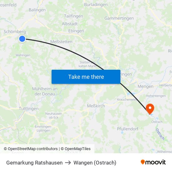 Gemarkung Ratshausen to Wangen (Ostrach) map