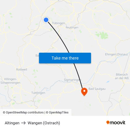 Altingen to Wangen (Ostrach) map