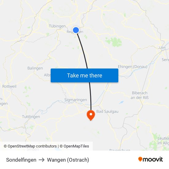 Sondelfingen to Wangen (Ostrach) map