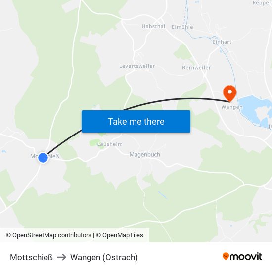 Mottschieß to Wangen (Ostrach) map