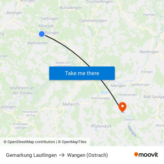 Gemarkung Lautlingen to Wangen (Ostrach) map