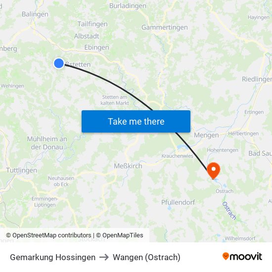 Gemarkung Hossingen to Wangen (Ostrach) map