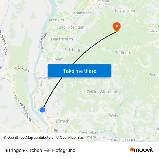 Efringen-Kirchen to Hofsgrund map