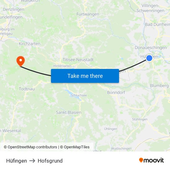 Hüfingen to Hofsgrund map