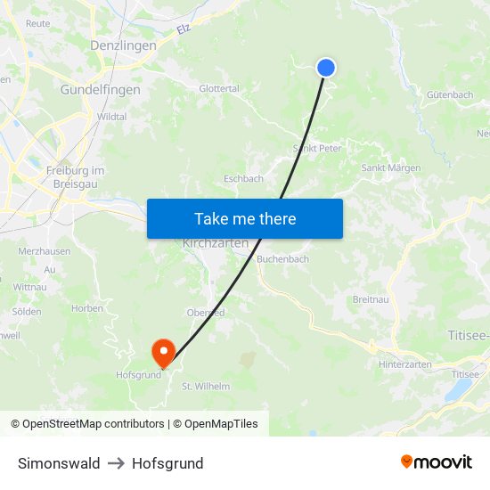 Simonswald to Hofsgrund map