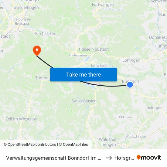 Verwaltungsgemeinschaft Bonndorf Im Schwarzwald to Hofsgrund map