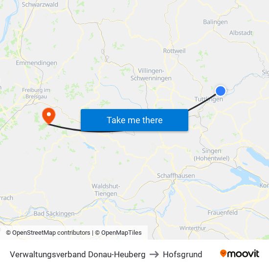 Verwaltungsverband Donau-Heuberg to Hofsgrund map