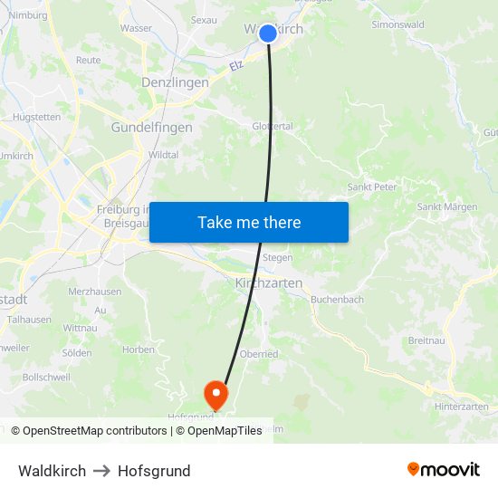 Waldkirch to Hofsgrund map