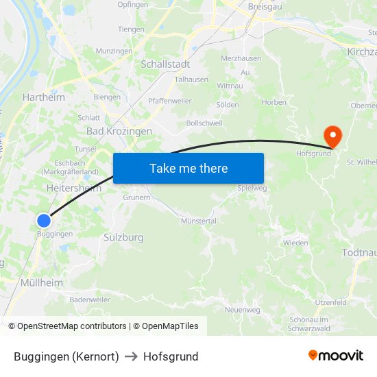 Buggingen (Kernort) to Hofsgrund map