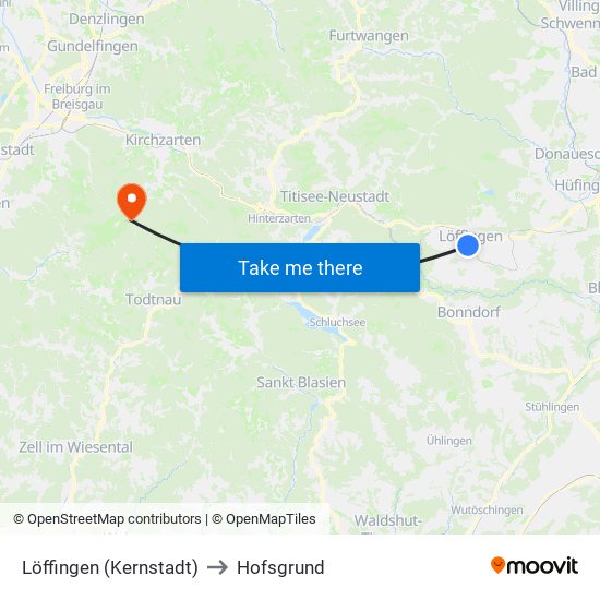 Löffingen (Kernstadt) to Hofsgrund map