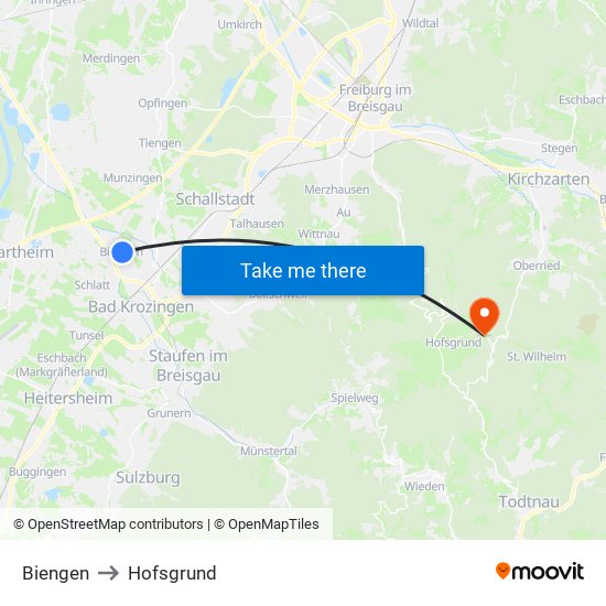 Biengen to Hofsgrund map