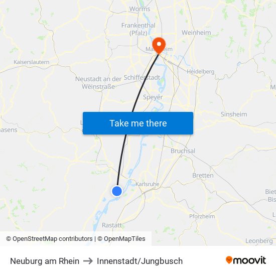 Neuburg am Rhein to Innenstadt/Jungbusch map