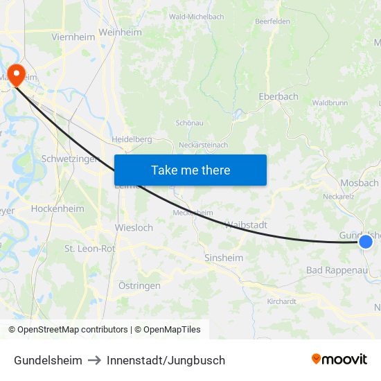 Gundelsheim to Innenstadt/Jungbusch map