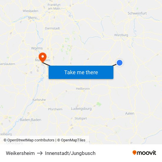 Weikersheim to Innenstadt/Jungbusch map