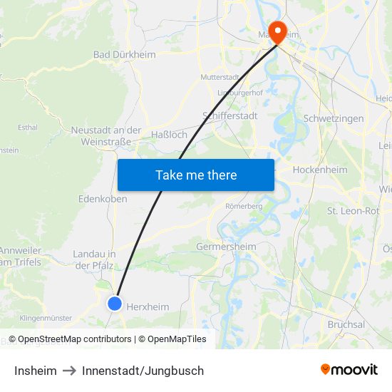 Insheim to Innenstadt/Jungbusch map
