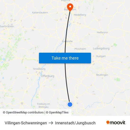 Villingen-Schwenningen to Innenstadt/Jungbusch map