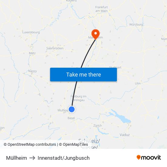 Müllheim to Innenstadt/Jungbusch map