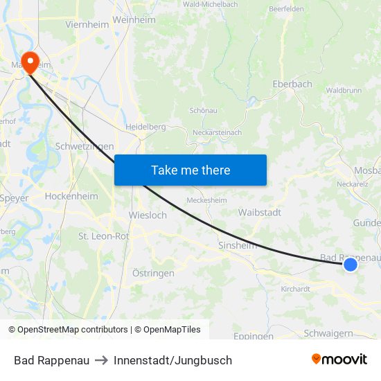 Bad Rappenau to Innenstadt/Jungbusch map