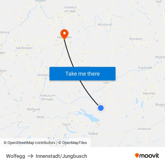 Wolfegg to Innenstadt/Jungbusch map