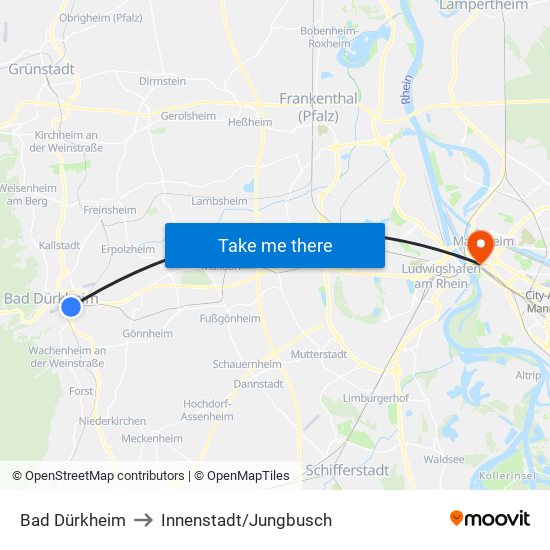 Bad Dürkheim to Innenstadt/Jungbusch map