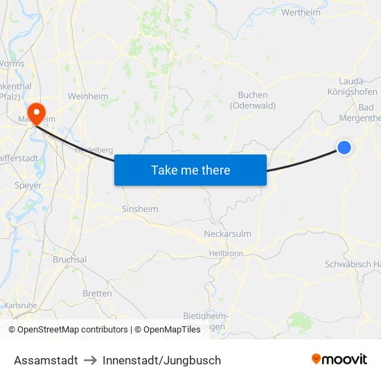 Assamstadt to Innenstadt/Jungbusch map